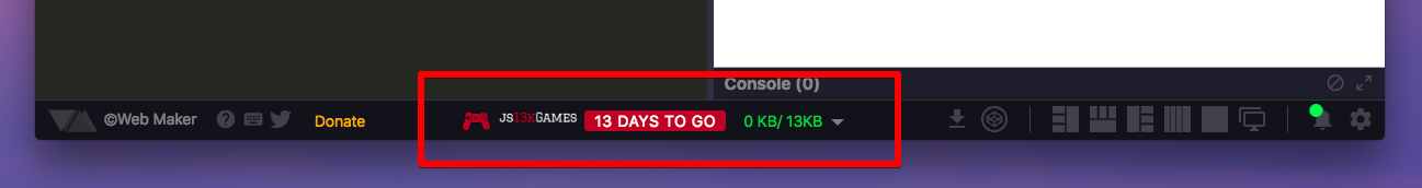 Js13kGames Mode setting in Web Maker
