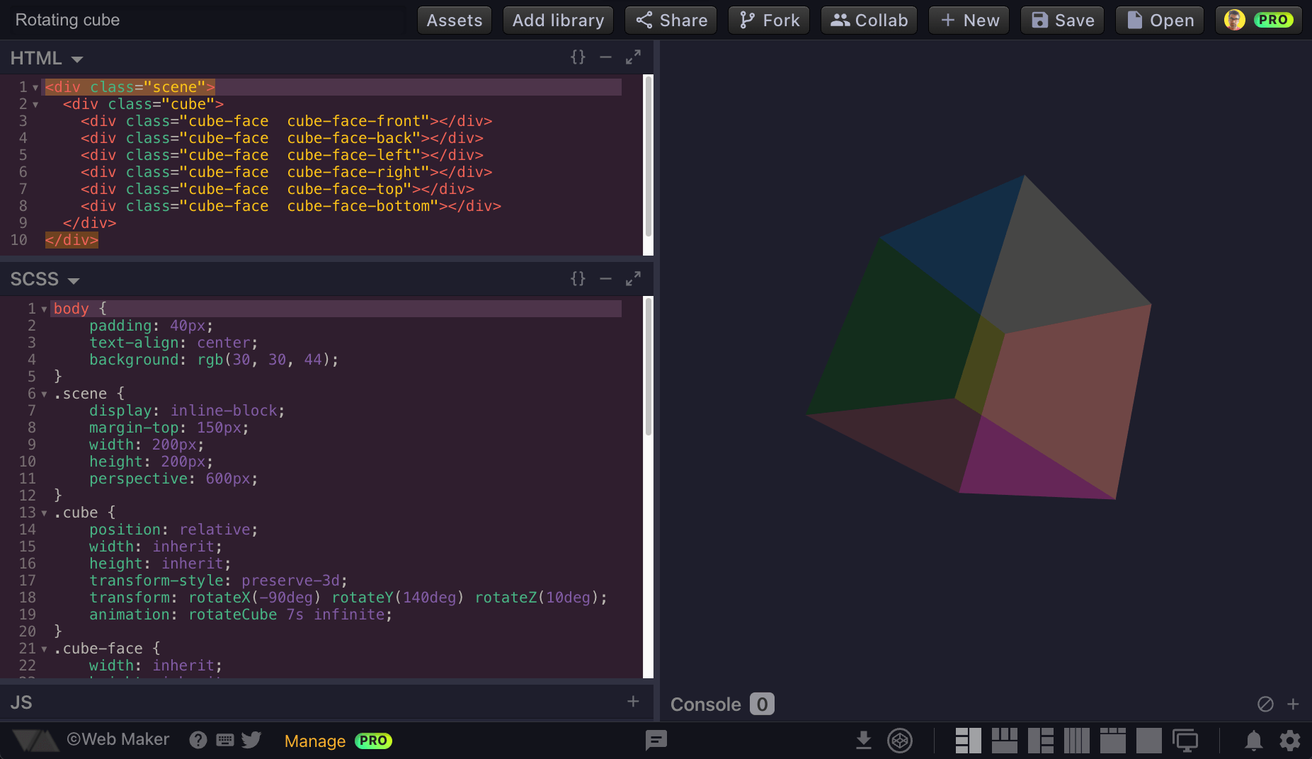 Web Maker working screen